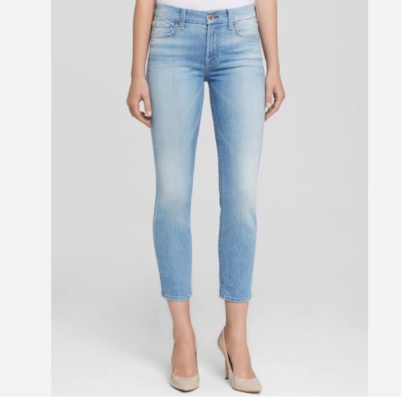 7 for all mankind Kimmie Crop Ankle Denim jeans Light wash Mid rise Sz 30 - Picture 1 of 16